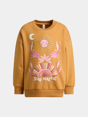 Exact Younger Girl's Ochre Graphic Print Sweat Top
