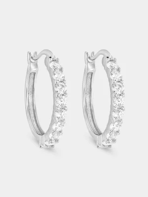 Sterling Silver Cubic Zirconia Hoop Earrings   
