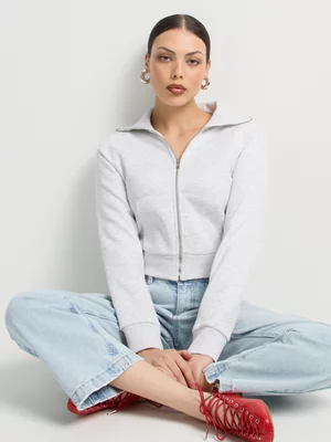 Co-Ord Fleece Rib Fitted Zip Through Collar Sweat Top