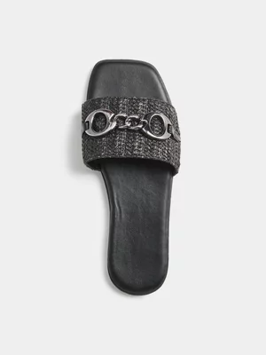 Exact Women's Black Straw Chain Sandals 