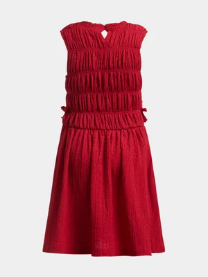 Exact Younger Girl's Red Textured Smocked Dress 