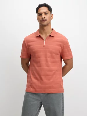 Exact Men's Red Textured Quarter Zip Golfer