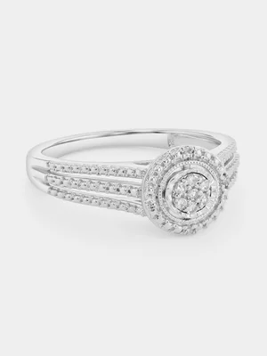 Sterling Silver Lab Grown Diamond Round Halo Ring 