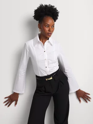 Fluted Sleeve Cut Lines Fitted Shirt