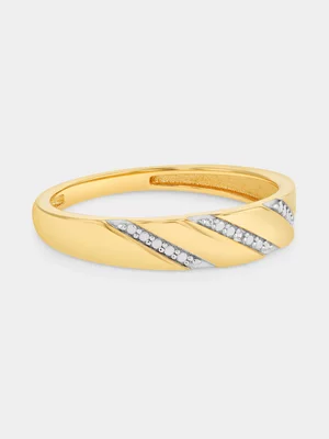 Yellow Gold Earth Grown Diamond Diagonal Stripes Ring