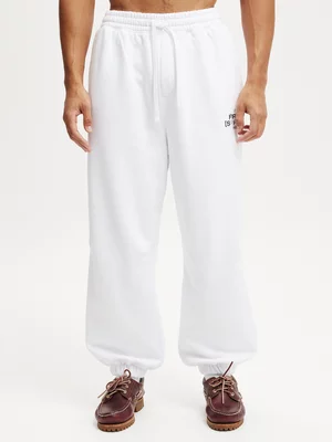 Men's Cotton On White Super Baggy Cuffed Graphic Track Pants