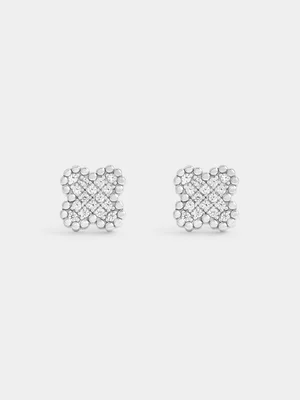 Sterling Silver Cubic Zirconia Pavé Clover Stud Earrings 