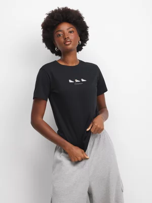 Converse Women's High Tops Embroidery Black T-Shirt