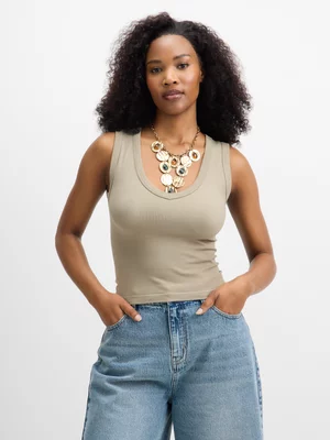 Exact Women's Brown Ribbed Tank Top