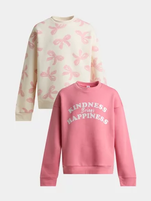 Jet Older Girls 2 Pack Pink And Cream AOP Active Top