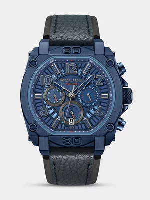 Police Norwood Blue Plated Blue Dial Navy Blue Leather Chronograph Watch 