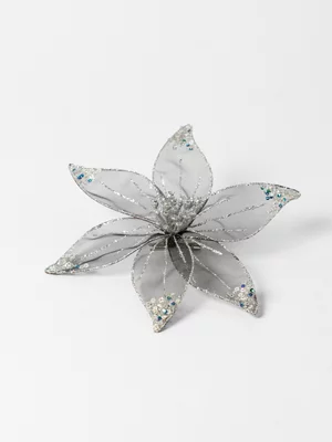 Pointsettia Flower Clip-on Tree Decor Silver 20cm