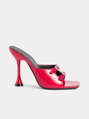 The FIX Women's Red Diamante Double Strap Sandal Heels 