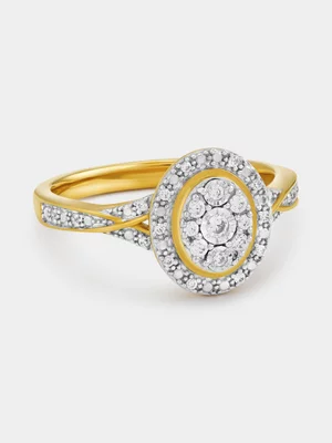 Yellow Gold Diamond Multi-Stone Oval Halo Split-Shank Ring
