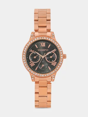 Tempo Rose Plated Gunmetal Dial Bracelet Watch