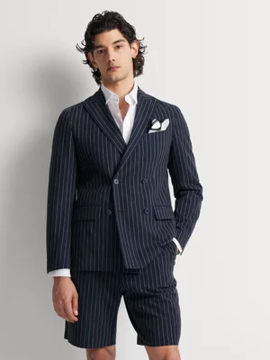 Fabiani Men's Navy Peak Lapel Stripe Suit Jacket