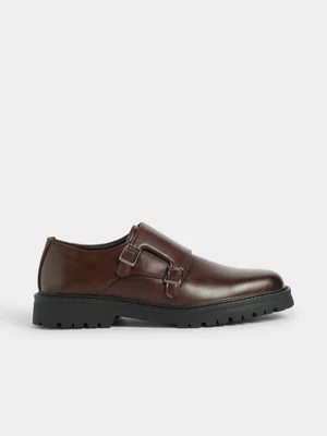 Jet Men's Brown Chunky Monk Strap Shoes