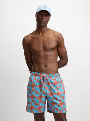 Exact Men's Red & Blue Palm Print Swim Shorts 