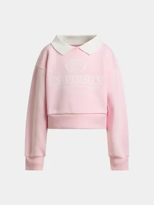 Girls Collar Embroidered Track Top