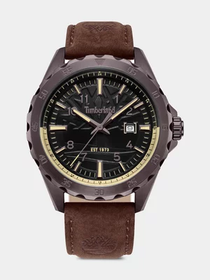 Timberland Day Pond Brown Plated Black Dial Brown Leather Watch 