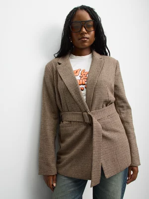 The FIX Women's Brown Herringbone Check Blazer