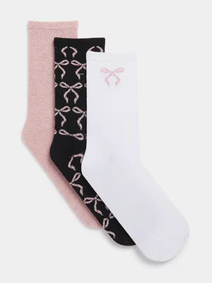 Exact Women's 3-Pack Pink & White Anklet Socks