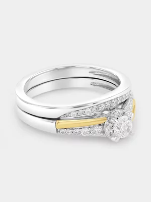 Yellow Gold & Sterling Silver Cubic Zirconia Solitaire Pavé Twinset Ring  