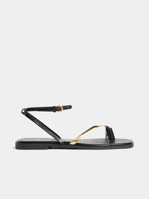 Jet Women's Black Goldplated Toe Wrap Sandal