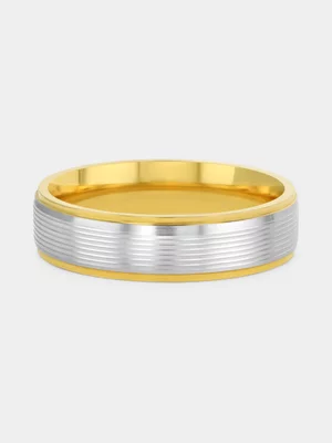 Gold Plated Sterling Silver Fine Grooves Two-Tone Ring