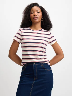 Jet Women's Cream Red Shrunken Stripe T-shirt