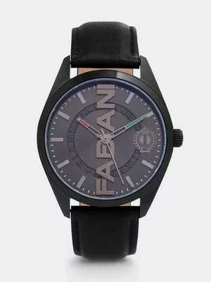Fabiani Men's Debossed Fabiani Leather Strap Gun/Black Watch