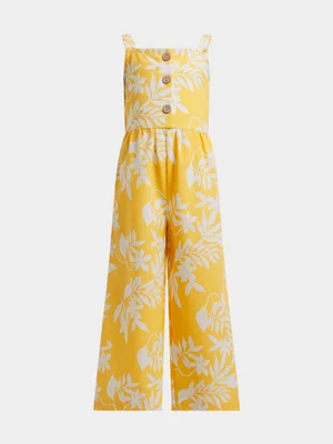 Exact Older Girl's Yellow Tropical Print Jumpsuit