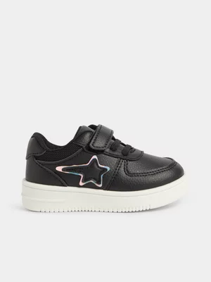 Jet Younger Girls Black Star Court Sneaker