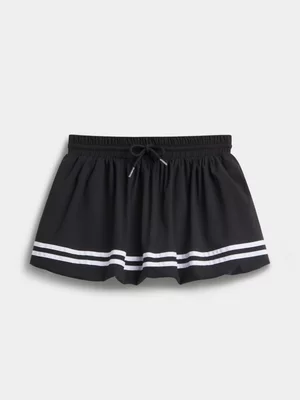 The FIX Women's Black Taslon Mini Bubble Skirt With Stripes