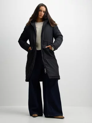 Exact Women's Black Long Puffer Jacket