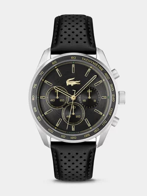 Lacoste Boston Stainless Steel Black Leather Chronograph Watch
