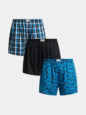 Relay Jeans Men's 3Pack Woven Gaming Black/Blue Boxer