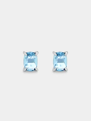 Sterling Silver Aquamarine Cubic Zirconia March Birthstone Oval Stud Earrings
