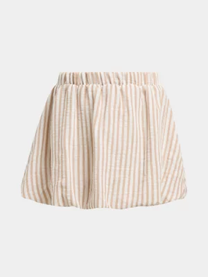 Jet Younger Girls Stone & Cream Stripe Bubble Skirt