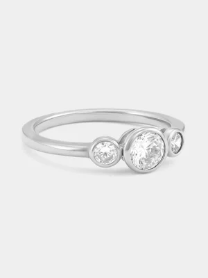 Sterling Silver Cubic Zirconia Round Bezel Trilogy Ring 