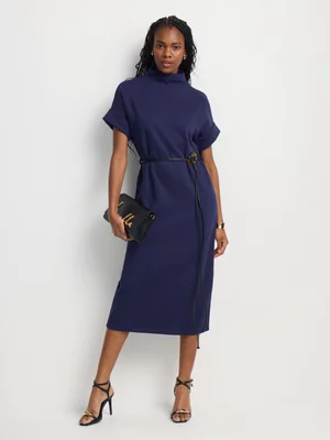 High Neck Belted Column Dress