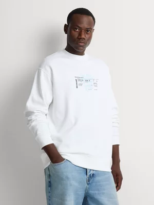 Markham Men's Relaxed Fit White Graphic Sweater