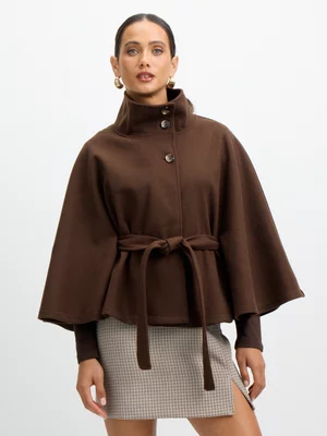 Exact Women's Brown Belted Cape Jacket