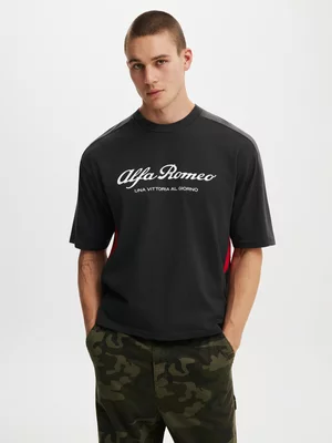 Men's Cotton On Black Cropped Fit Alfa Romeo T-shirt