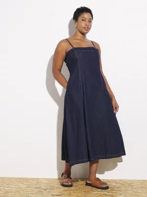 Women's Canvas Denim Fit & Flare Strappy Dress