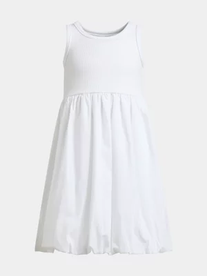Exact Younger Girl's White Rib Combo Bubble Dress