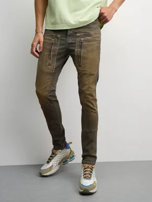 Redbat Men's Coated Msport Skinny Brown Jeans