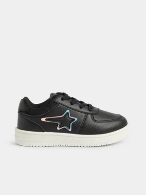 Jet Older Girls Black Star Court Sneaker