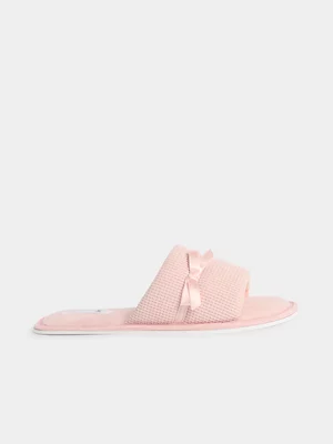Jet Women's Blush Waffle Bow Opentoe Slippers