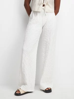 Women's White Popcorn Wide Leg Pants